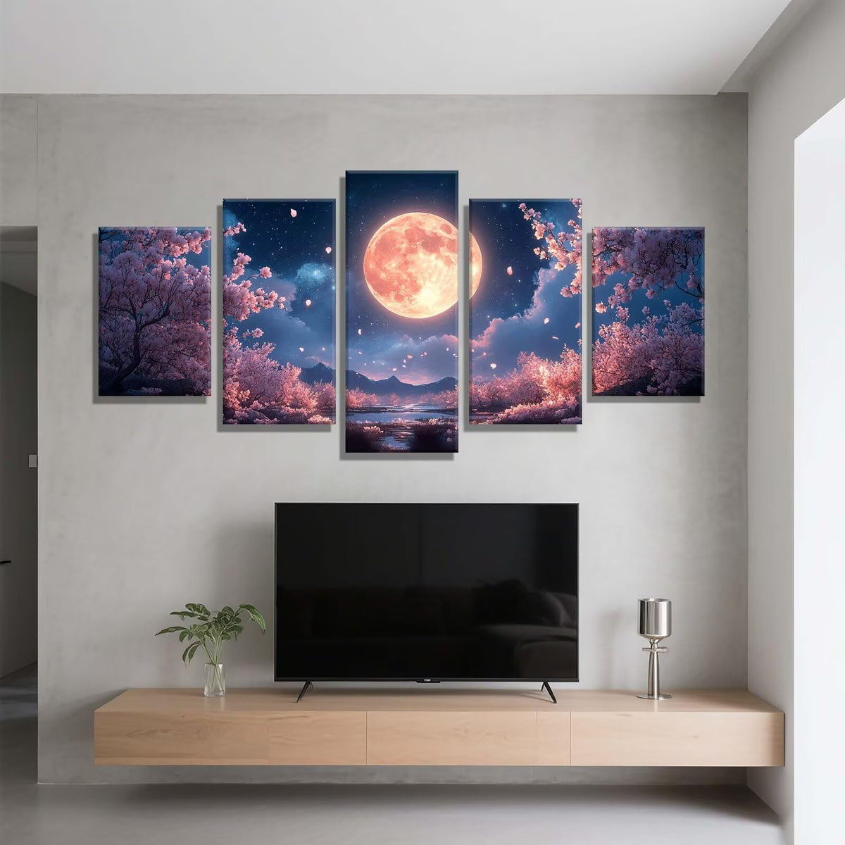 5 Pack Diamond Painting Kits Moon Cherry Blossoms Large Diamond Painting Kits for Adults, Crystal Gems Arts and Crafts, DIY Full Drill Embroidery Paintings, for Home Decor 300x180cm/120x78in q-9669