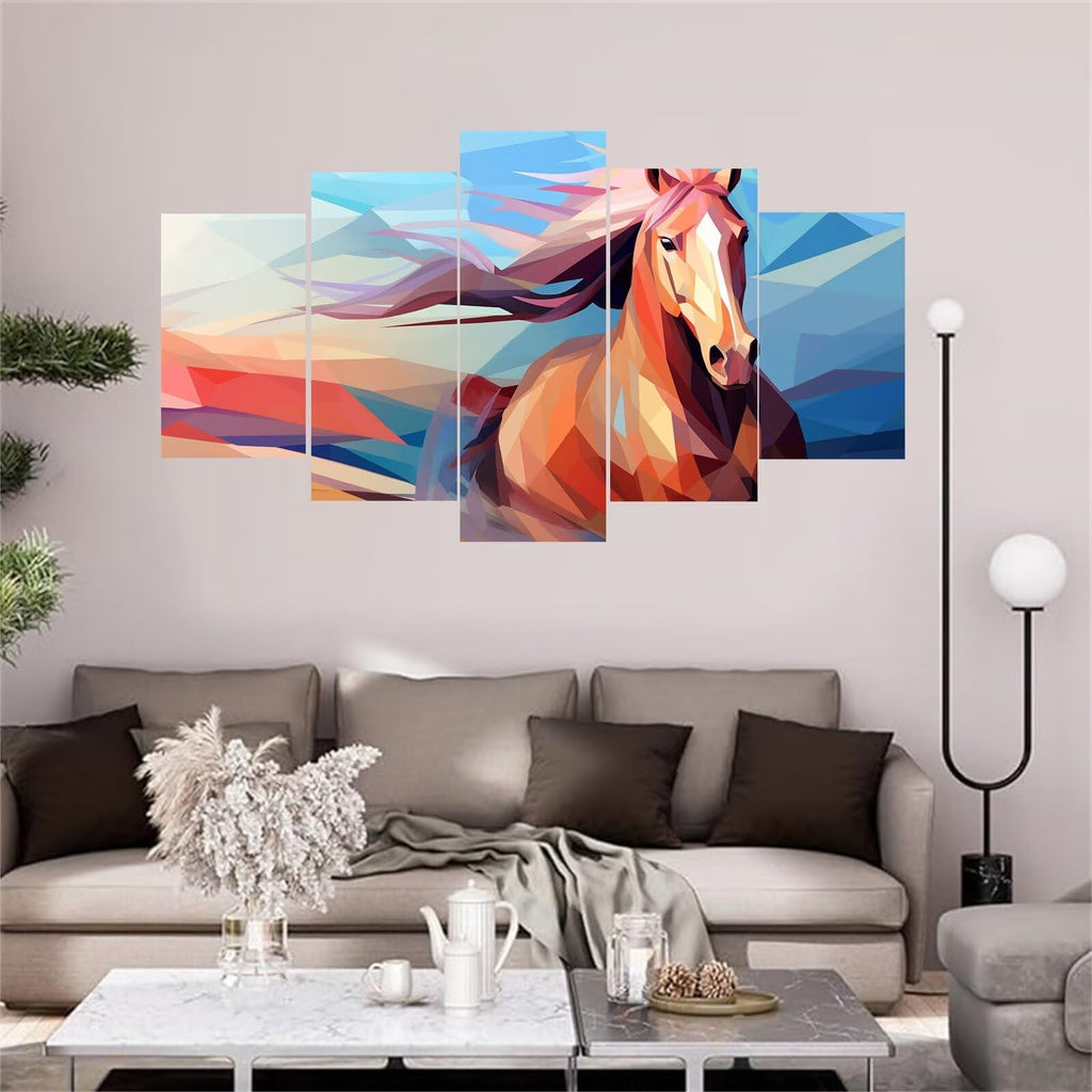 5 Panel Diamond Painting Kits 5D DIY Animal Horse Diamond Art Kits for Adults, Full Drill Round Diamond Dots Crystal Rhinestone Gems Arts and Crafts for Home Wall Decor Gifts 120x78in E-2426
