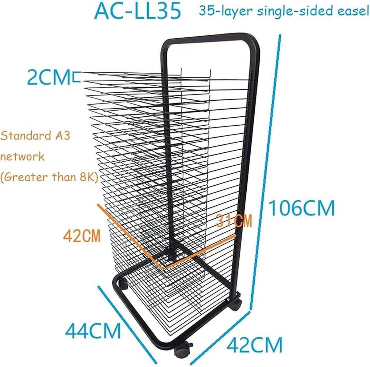 Art Drying Rack, Flexible Shelves Mobile Cart for Painting Craft Artwork Wire Shelves Storage, Black Powder Coated Finish, Stackable Metal Steel Art Rack Power Coated for Classroom, Art Club