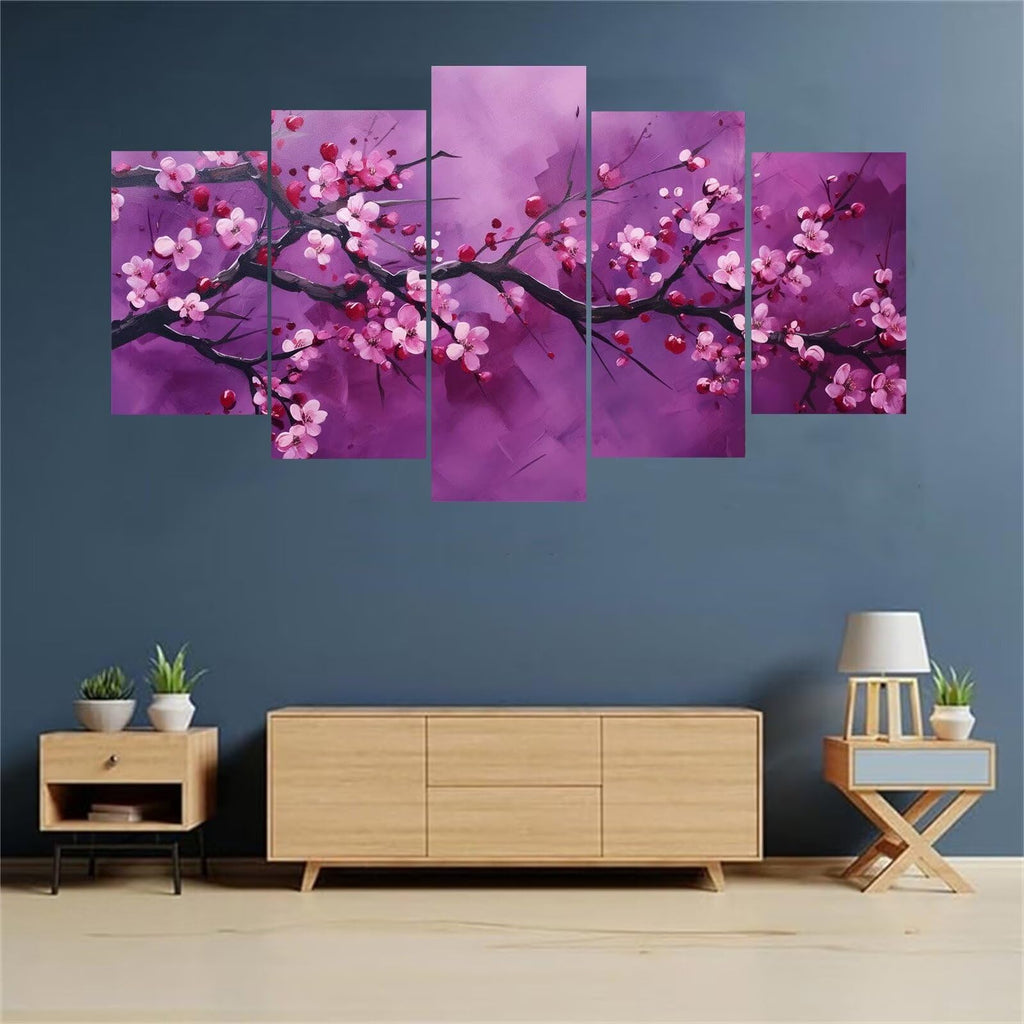 5 Panel Diamond Painting Kits 5D DIY Abstract Plum Blossom Diamond Art Kits for Adults, Full Drill Round Diamond Dots Crystal Rhinestone Gems Arts and Crafts for Home Wall Decor Gifts 120x78in E-1145
