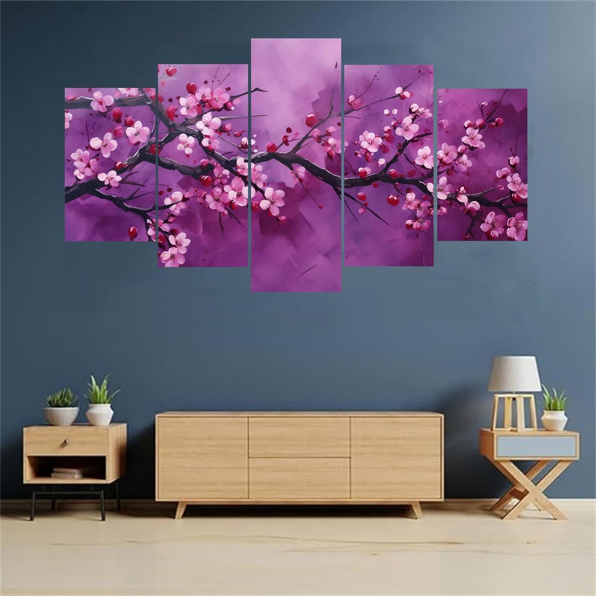 5 Panel Diamond Painting Kits 5D DIY Abstract Plum Blossom Diamond Art Kits for Adults, Full Drill Round Diamond Dots Crystal Rhinestone Gems Arts and Crafts for Home Wall Decor Gifts 120x78in E-1145