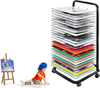 Art Drying Rack, Flexible Shelves Mobile Cart for Painting Craft Artwork Wire Shelves Storage, Black Powder Coated Finish, Stackable Metal Steel Art Rack Power Coated for Classroom, Art Club