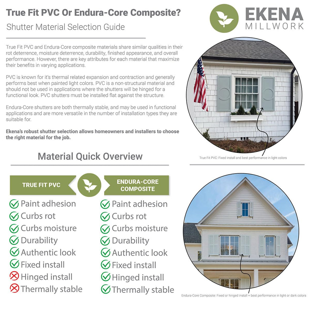 18"W x 39"H True Fit PVC Center Circle Arts & Crafts Fixed Mount Shutters, Thermal Green (Per Pair - Hardware Not Included)