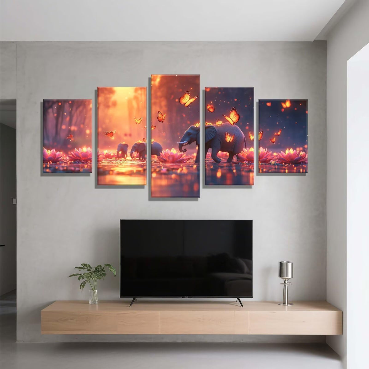 5 Pack Diamond Painting Kits Sunset Elephant Large Diamond Painting Kits for Adults, Crystal Gems Arts and Crafts, DIY Full Drill Embroidery Paintings for Home Wall Decor 300x180cm/120x78in q-10109