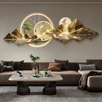 3D Wall Art Clock Decor with LED Light,Plug-in Power Illuminated Mountain Landscape Wall Decorative,Fake Tree Moon,Acrylic Crystal Porcelain Craft for Living Room(A,50 * 150cm/19.7 * 59in)