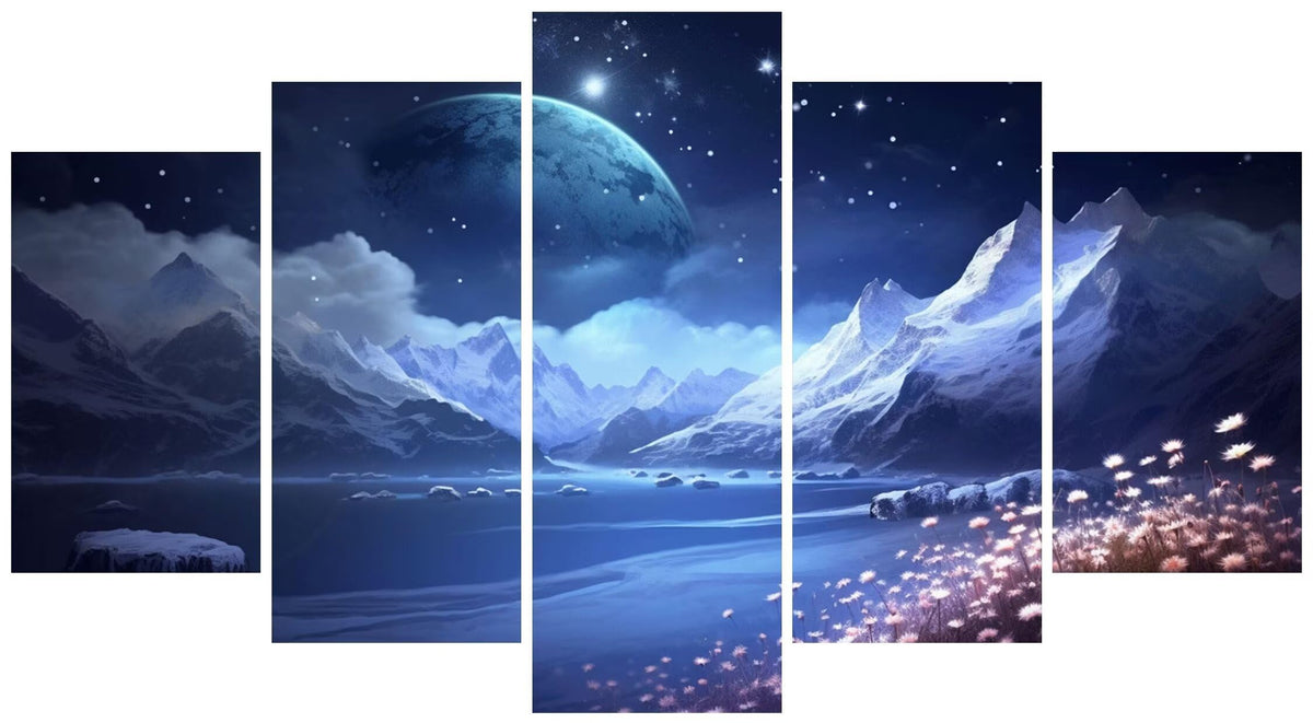 5 Panel Diamond Painting Kits 5D DIY Landscape Moon Diamond Art Kits for Adults, Full Drill Round Diamond Dots Crystal Rhinestone Gems Arts and Crafts for Home Wall Decor Gifts 120x78in E-3161