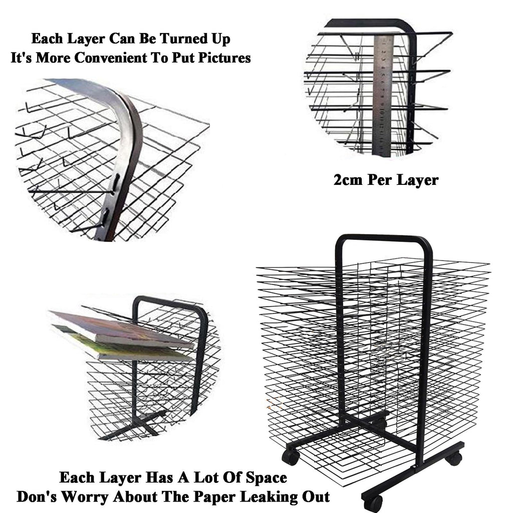 Art Drying Rack on Lockable Wheels - 50 Tier Space-Saving Metal Shelves for Classrooms, Studios & Craft Rooms - Ideal for Artists, Crafters & Creative Spaces!