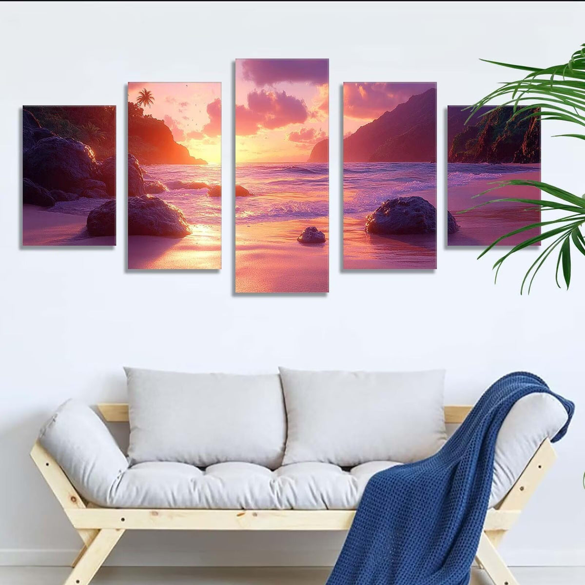 5 Pack Diamond Painting Kits Sunset Beach Large Diamond Painting Kits for Adults, Crystal Rhinestone Gems Arts and Crafts, DIY Full Drill Embroidery Paintings, Home Decor 300x180cm/120x78in q-9449