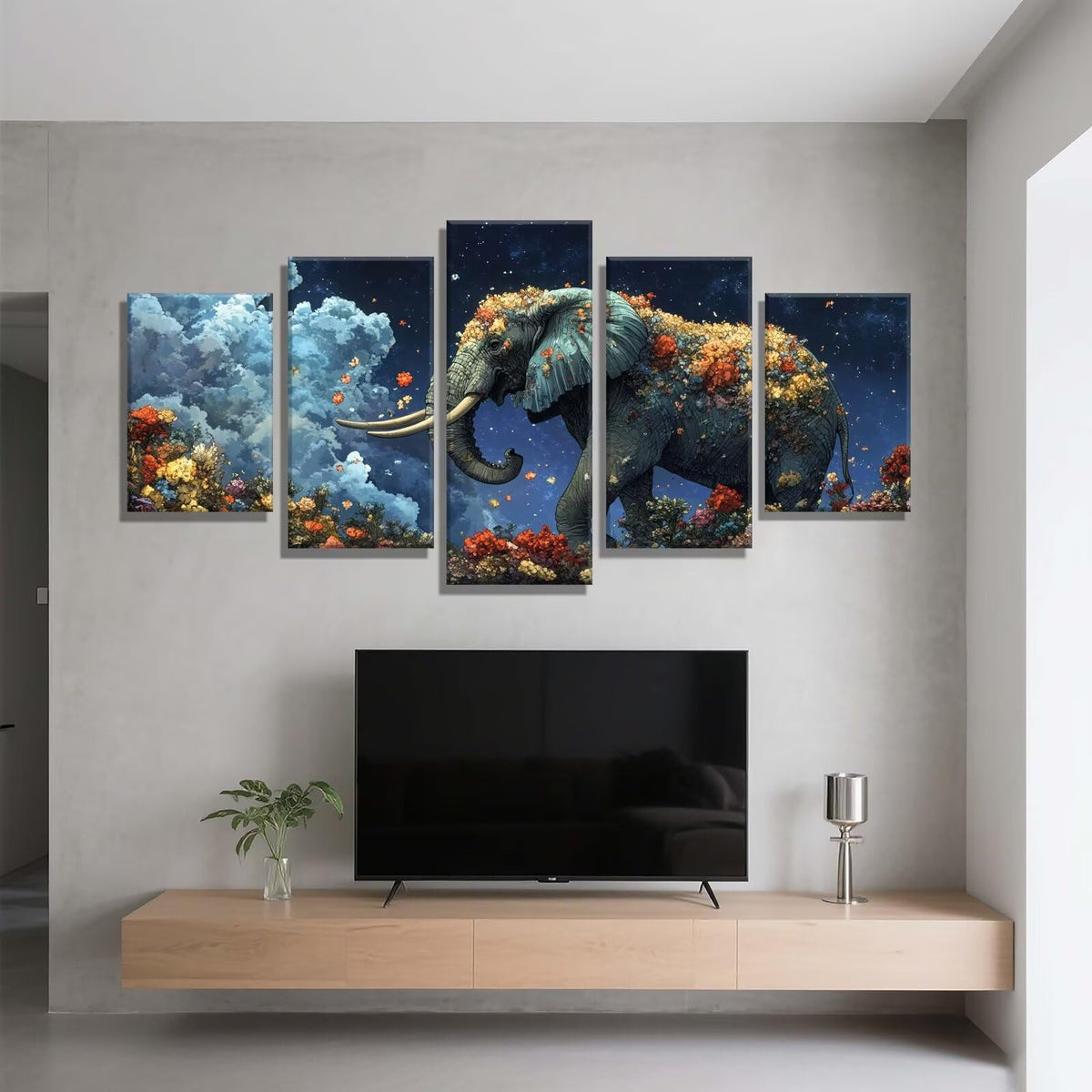 5 Pack Diamond Painting Kits Elephant Flower Large Diamond Painting Kits for Adults, Crystal Gems Arts and Crafts, DIY Full Drill Embroidery Paintings for Home Wall Decor 300x180cm/120x78in q-9196