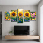 5 Pack Diamond Painting Kits Sunset Sunflower Large Diamond Painting Kits for Adults, Crystal Gems Arts and Crafts, DIY Full Drill Embroidery Paintings for Home Wall Decor 300x180cm/120x78in q-10824
