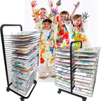 Art Drying Rack, Flexible Shelves Mobile Cart for Painting Craft Artwork Wire Shelves Storage, Black Powder Coated Finish, Stackable Metal Steel Art Rack Power Coated for Classroom, Art Club