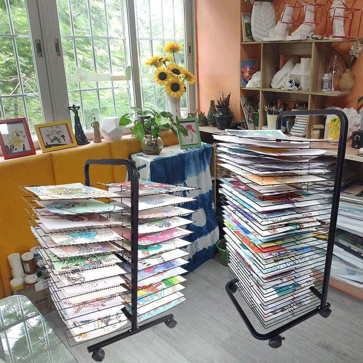 Art Drying Rack for Classroom - Metal Wire Display Rack 30-Layer 4 Sizes Art Cart with Wheels for Studios & Home Use Perfect for Art Projects & Crafts,25