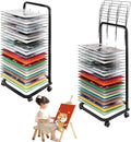 Art Drying Rack, Flexible Shelves Mobile Cart for Painting Craft Artwork Wire Shelves Storage, Black Powder Coated Finish, Stackable Metal Steel Art Rack Power Coated for Classroom, Art Club