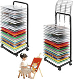Art Drying Rack, Flexible Shelves Mobile Cart for Painting Craft Artwork Wire Shelves Storage, Black Powder Coated Finish, Stackable Metal Steel Art Rack Power Coated for Classroom, Art Club
